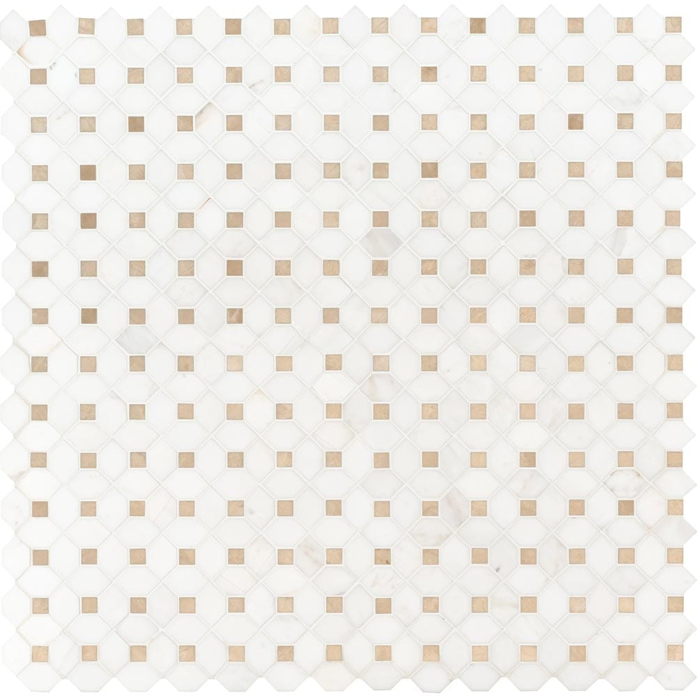 Mosaico de mármol pulido Bianco Dolomite Crema Dotty de 32,5 x 32,5 cm, montado en malla - Colección MSI