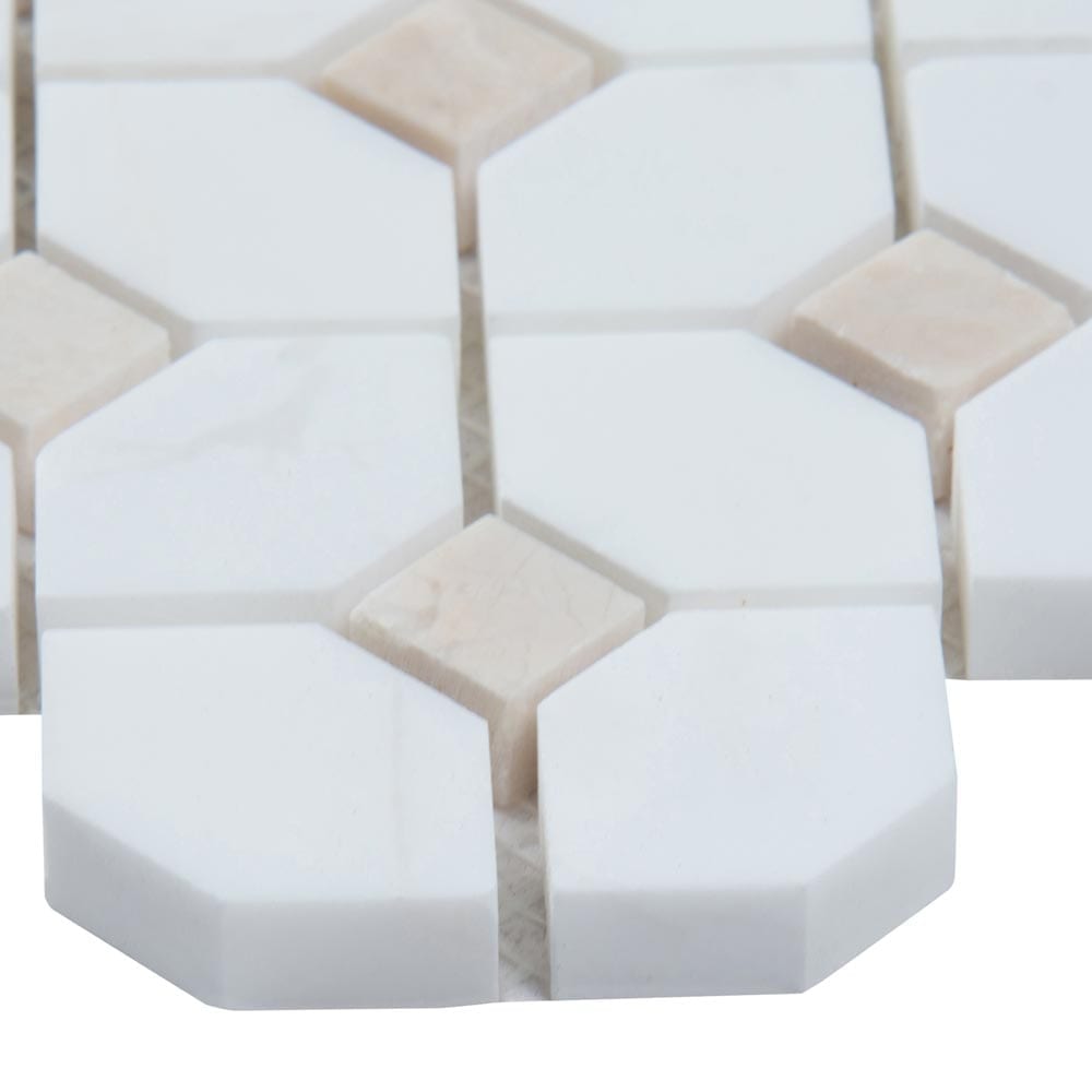 Mosaico de mármol pulido Bianco Dolomite Crema Dotty de 32,5 x 32,5 cm, montado en malla - Colección MSI