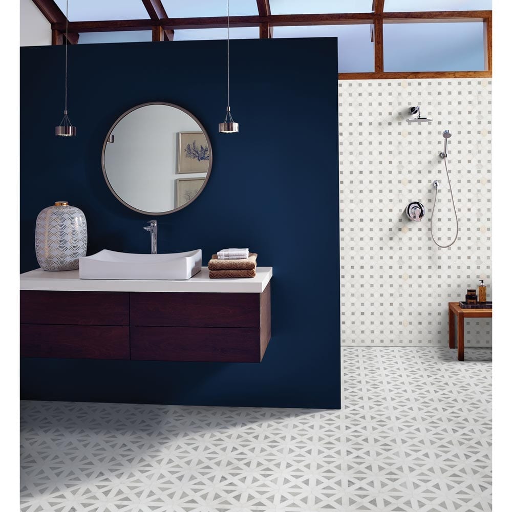 Mosaico de mármol pulido Bianco Dolomite Dotty de 31,1 x 31,1 cm, montado en malla - Colección MSI