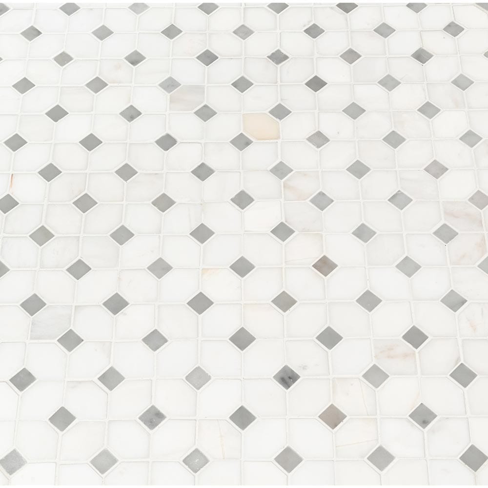 Mosaico de mármol pulido Bianco Dolomite Dotty de 31,1 x 31,1 cm, montado en malla - Colección MSI