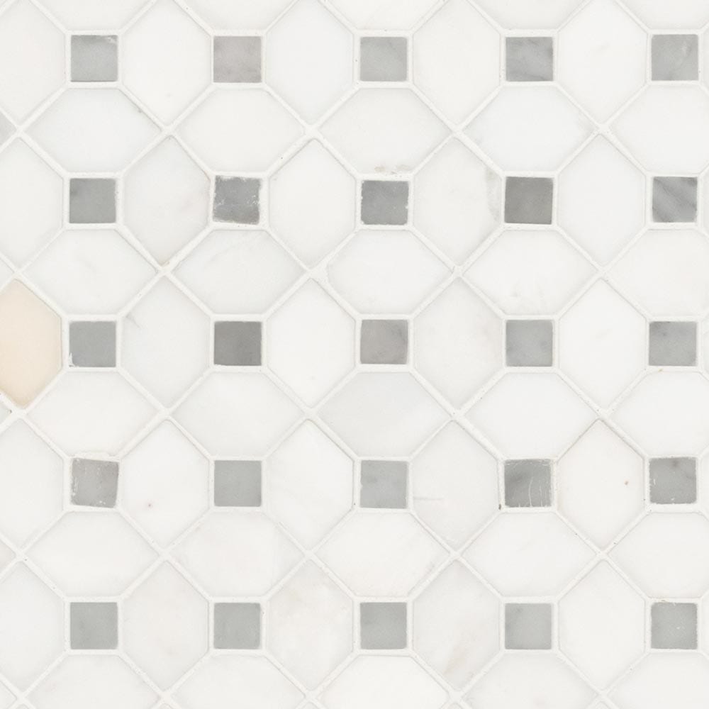 Mosaico de mármol pulido Bianco Dolomite Dotty de 31,1 x 31,1 cm, montado en malla - Colección MSI