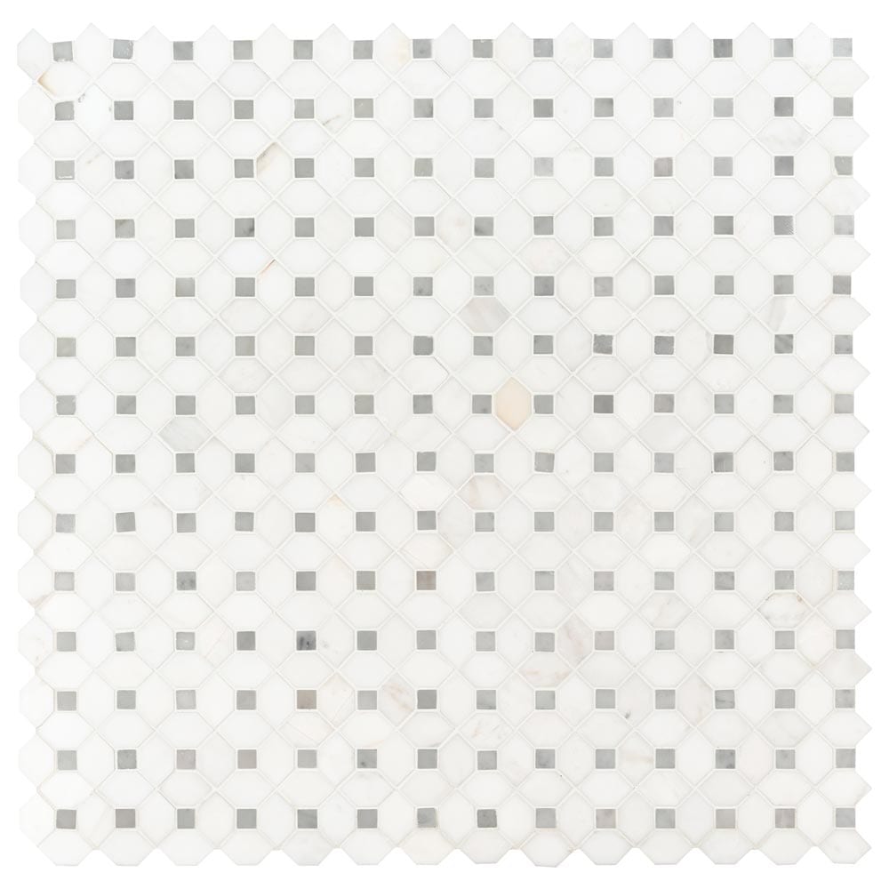 Mosaico de mármol pulido Bianco Dolomite Dotty de 31,1 x 31,1 cm, montado en malla - Colección MSI