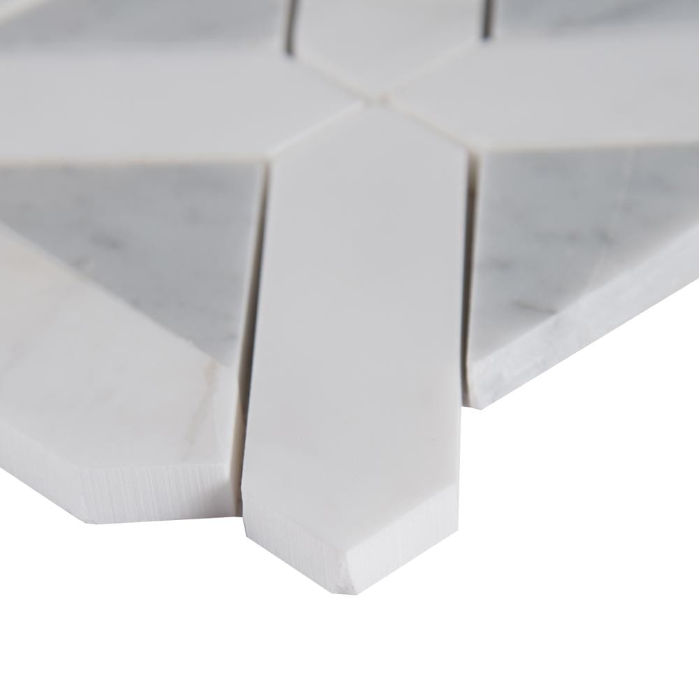 Mosaico geométrico de mármol pulido Bianco Dolomite de 30 x 30 cm, montado en malla - Colección MSI