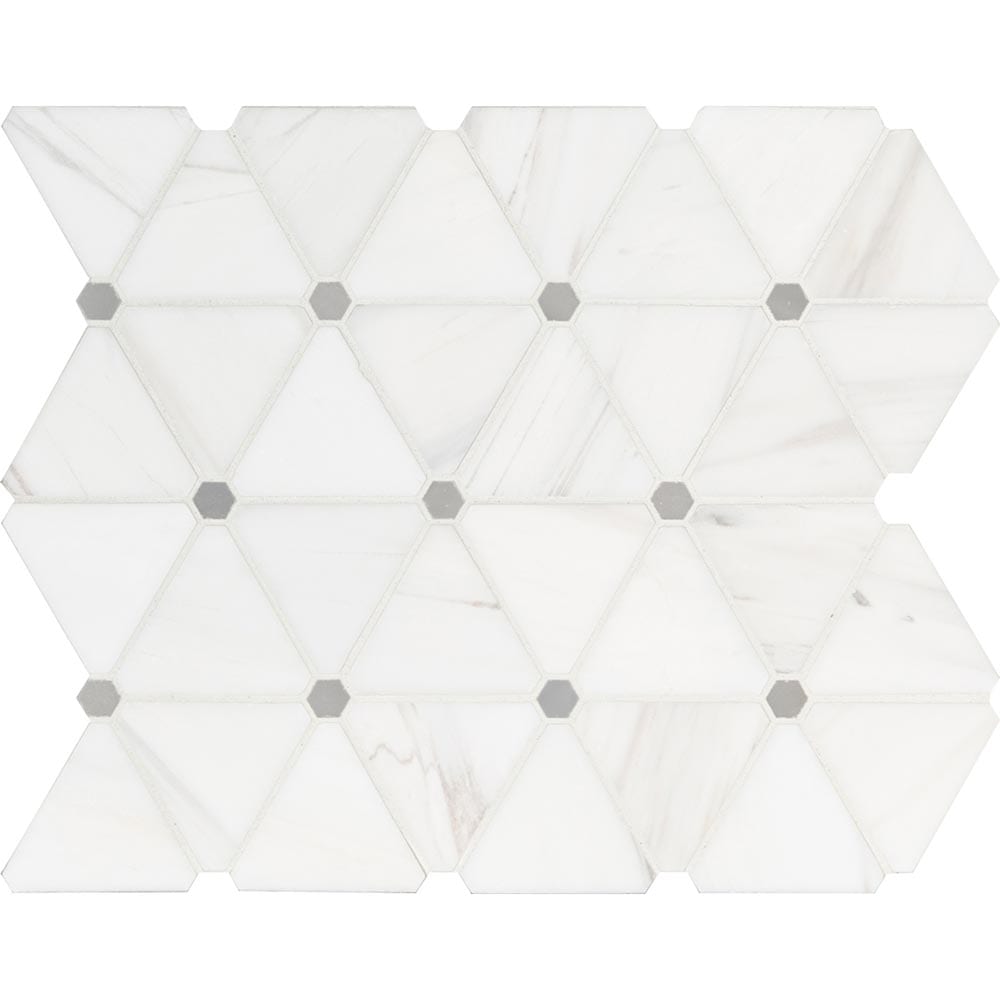 Mosaico de mármol pulido con diseño de rueda de dolomita blanca de 30 x 38 cm, montado sobre malla - Colección MSI
