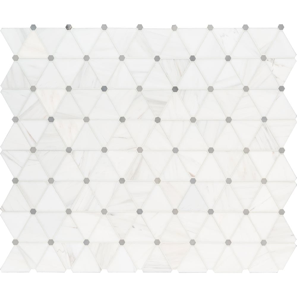 Mosaico de mármol pulido con diseño de rueda de dolomita blanca de 30 x 38 cm, montado sobre malla - Colección MSI