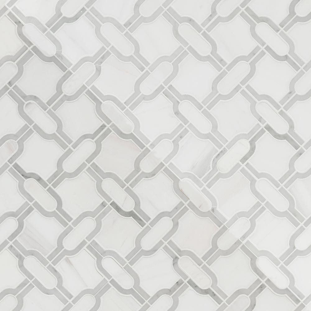 Mosaico de mármol pulido Bianco Gridwork de 30,5 x 30,5 cm, montado en malla - Colección MSI