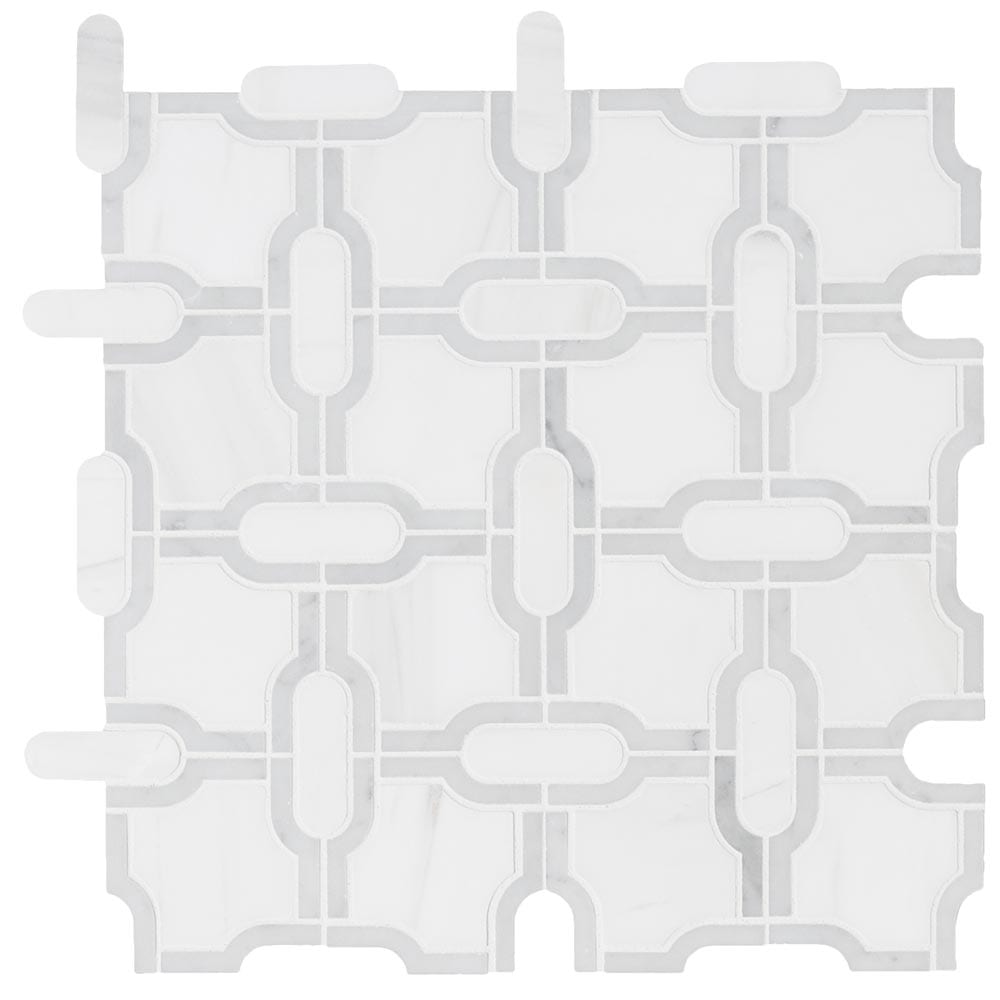 Mosaico de mármol pulido Bianco Gridwork de 30,5 x 30,5 cm, montado en malla - Colección MSI