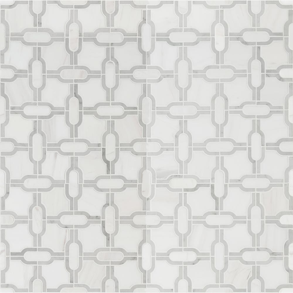 Mosaico de mármol pulido Bianco Gridwork de 30,5 x 30,5 cm, montado en malla - Colección MSI