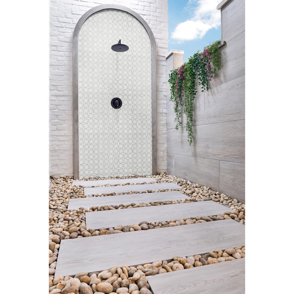 Mosaico de mármol pulido Bianco Gridwork de 30,5 x 30,5 cm, montado en malla - Colección MSI