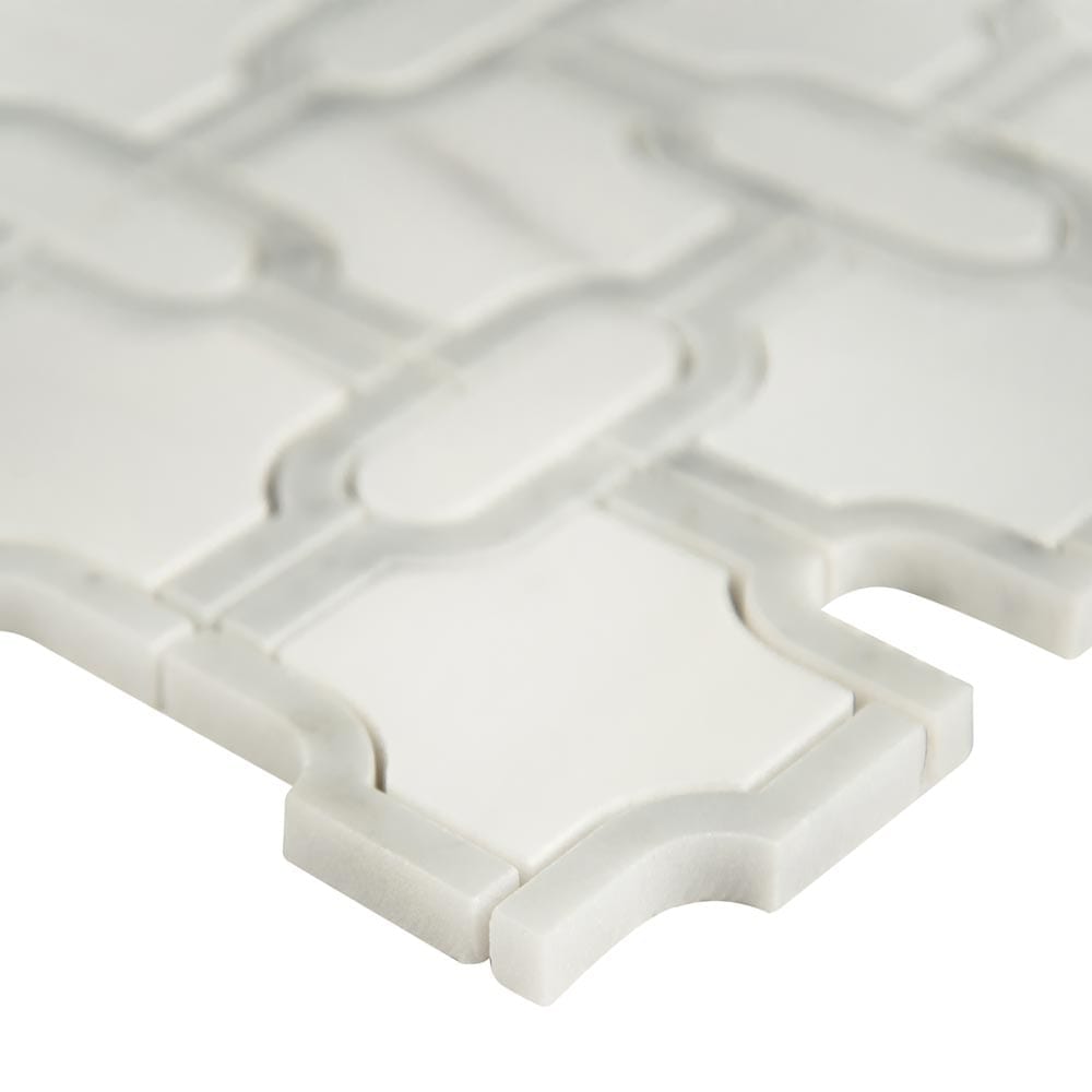Mosaico de mármol pulido Bianco Gridwork de 30,5 x 30,5 cm, montado en malla - Colección MSI