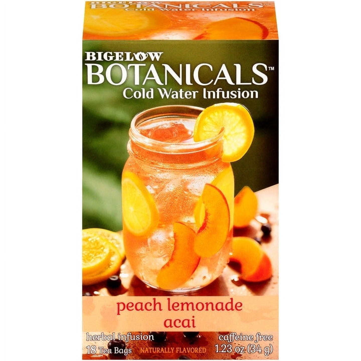 Té Bigelow Botanicals - Limonada de Melocotón y Acai, 18 bolsitas (paquete de 6) - Agua de Infusión de Frutas