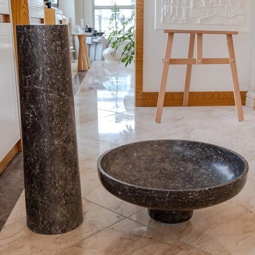 Natural Stone Black Marble Stand-alone Pedestal Sink Polished (D)20