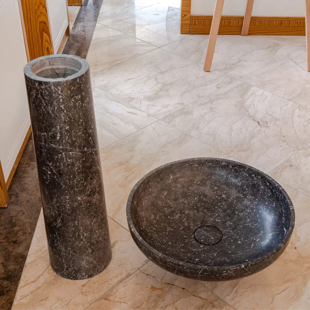 Natural Stone Black Marble Stand-alone Pedestal Sink Polished (D)20