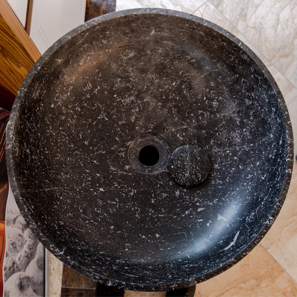 Natural Stone Black Marble Stand-alone Pedestal Sink Polished (D)20