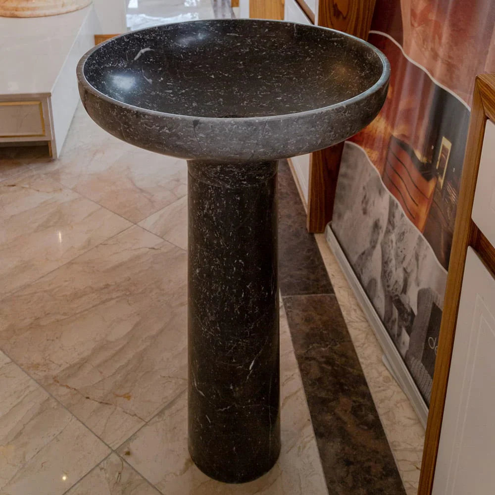 Natural Stone Black Marble Stand-alone Pedestal Sink Polished (D)20