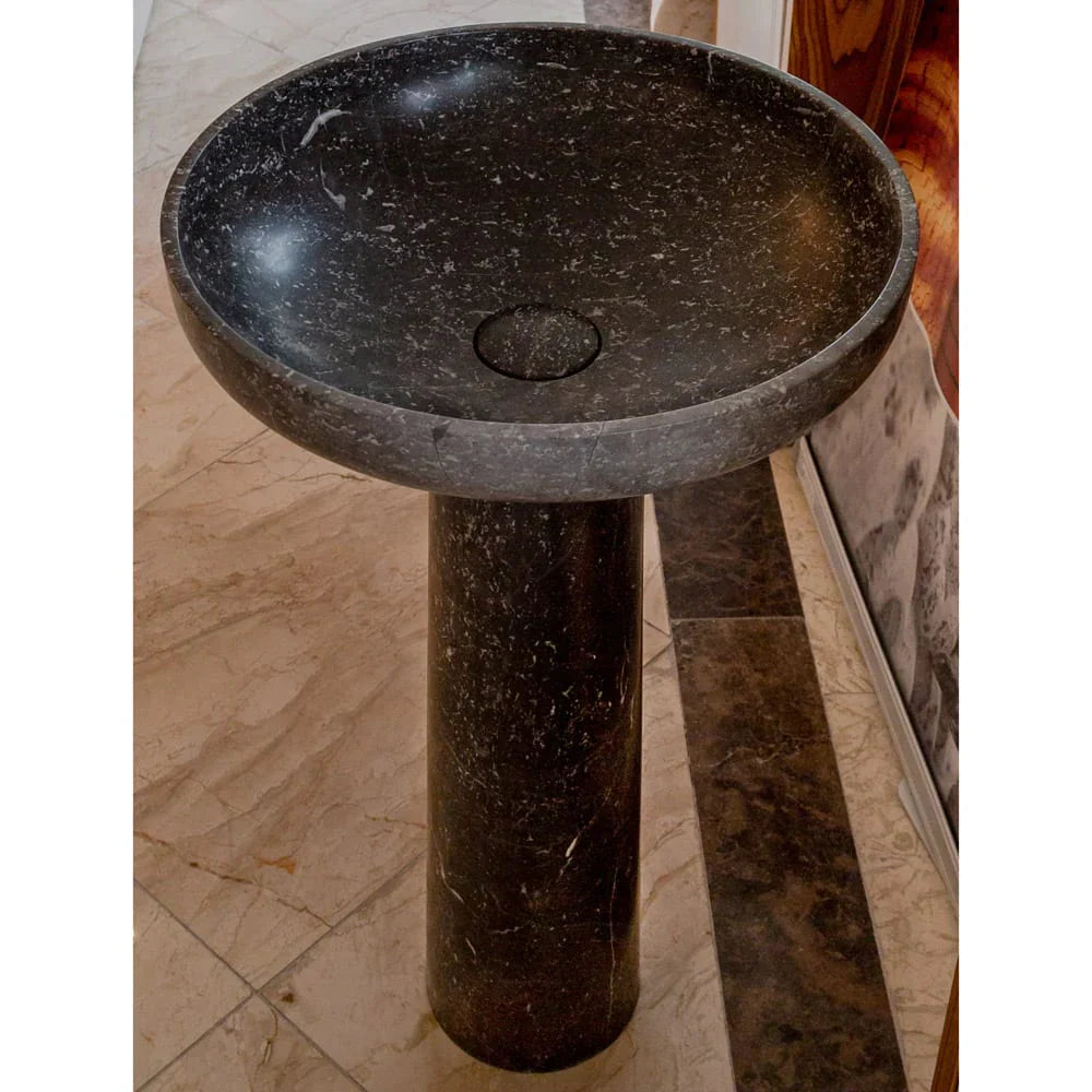 Natural Stone Black Marble Stand-alone Pedestal Sink Polished (D)20