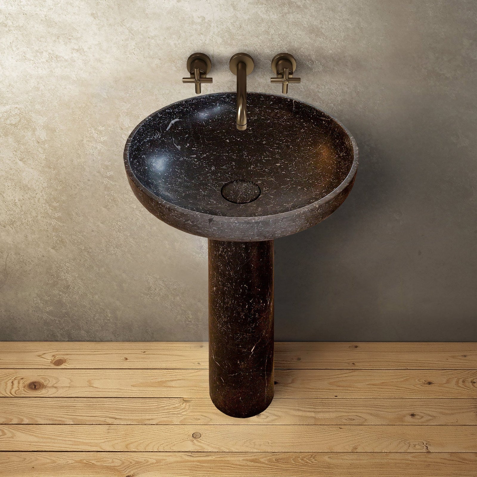 Natural Stone Black Marble Stand-alone Pedestal Sink Polished (D)20