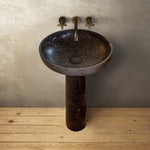 Natural Stone Black Marble Stand-alone Pedestal Sink Polished (D)20" (H)33.5"