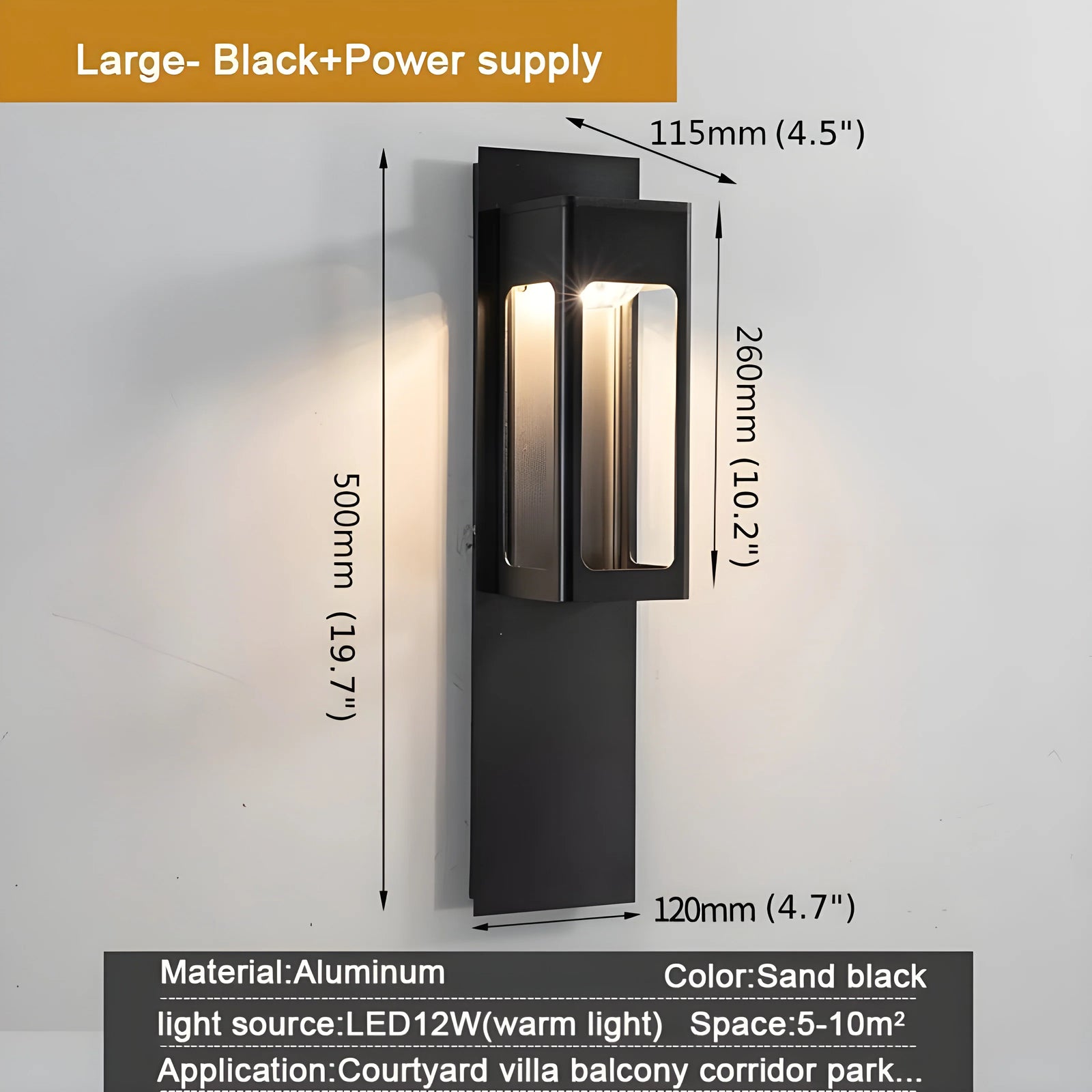 Aplique de pared LED de aluminio para exteriores, resistente al agua, color negro y bronce, con sensor de movimiento