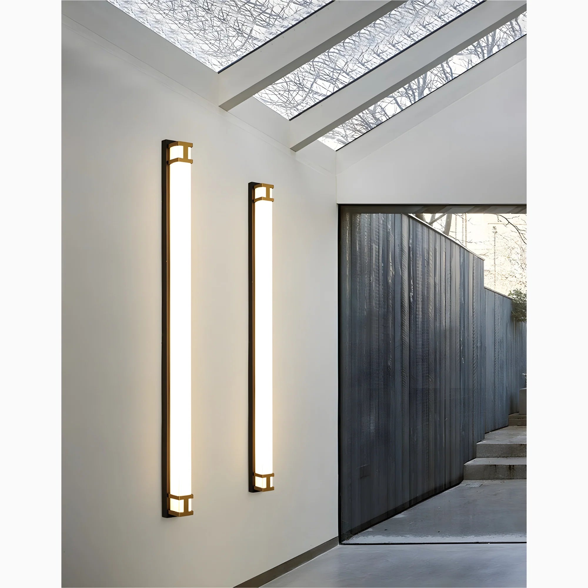 Lámpara de pared LED larga impermeable para exteriores, color negro y dorado, para jardín, villa y porche