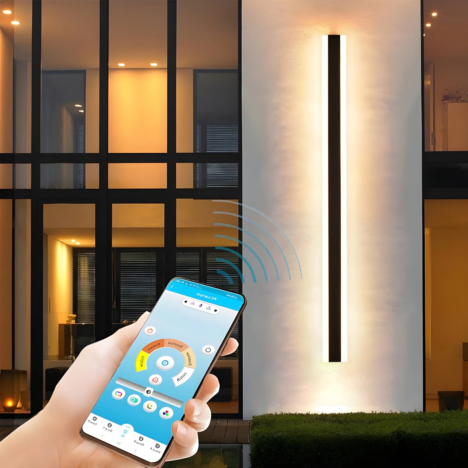 Lámpara de pared LED impermeable para exteriores negra con modelo de control por aplicación