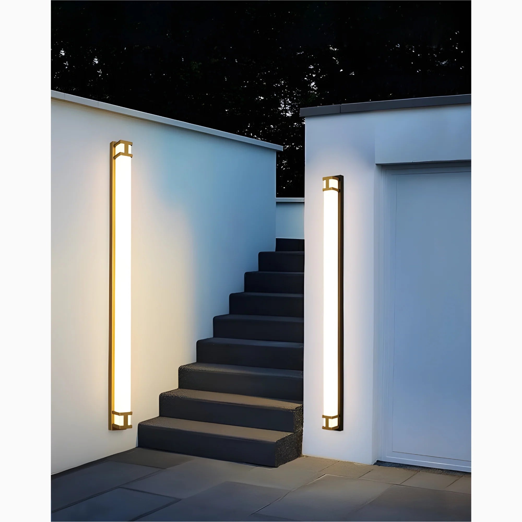 Lámpara de pared LED larga impermeable para exteriores, color negro y dorado, para jardín, villa y porche