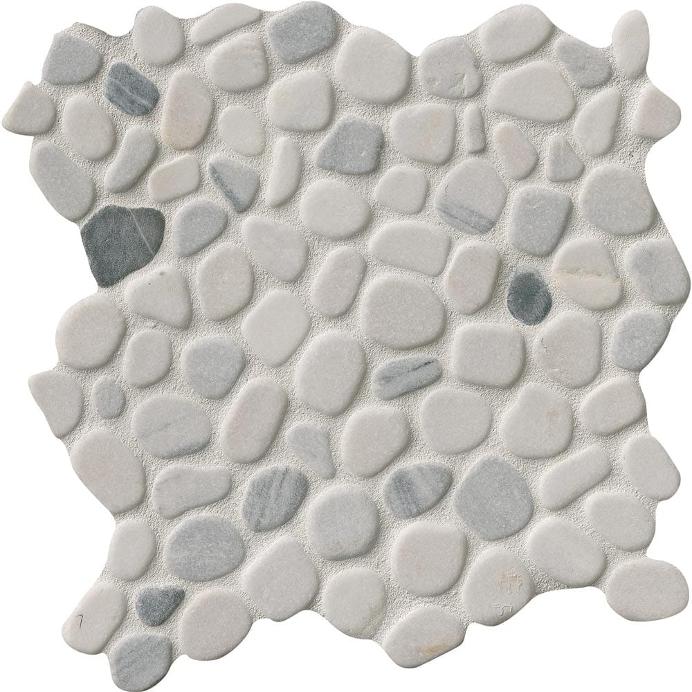 Mosaico de mármol blanco y negro de 29,5 x 29,5 cm, montado sobre malla - Colección MSI