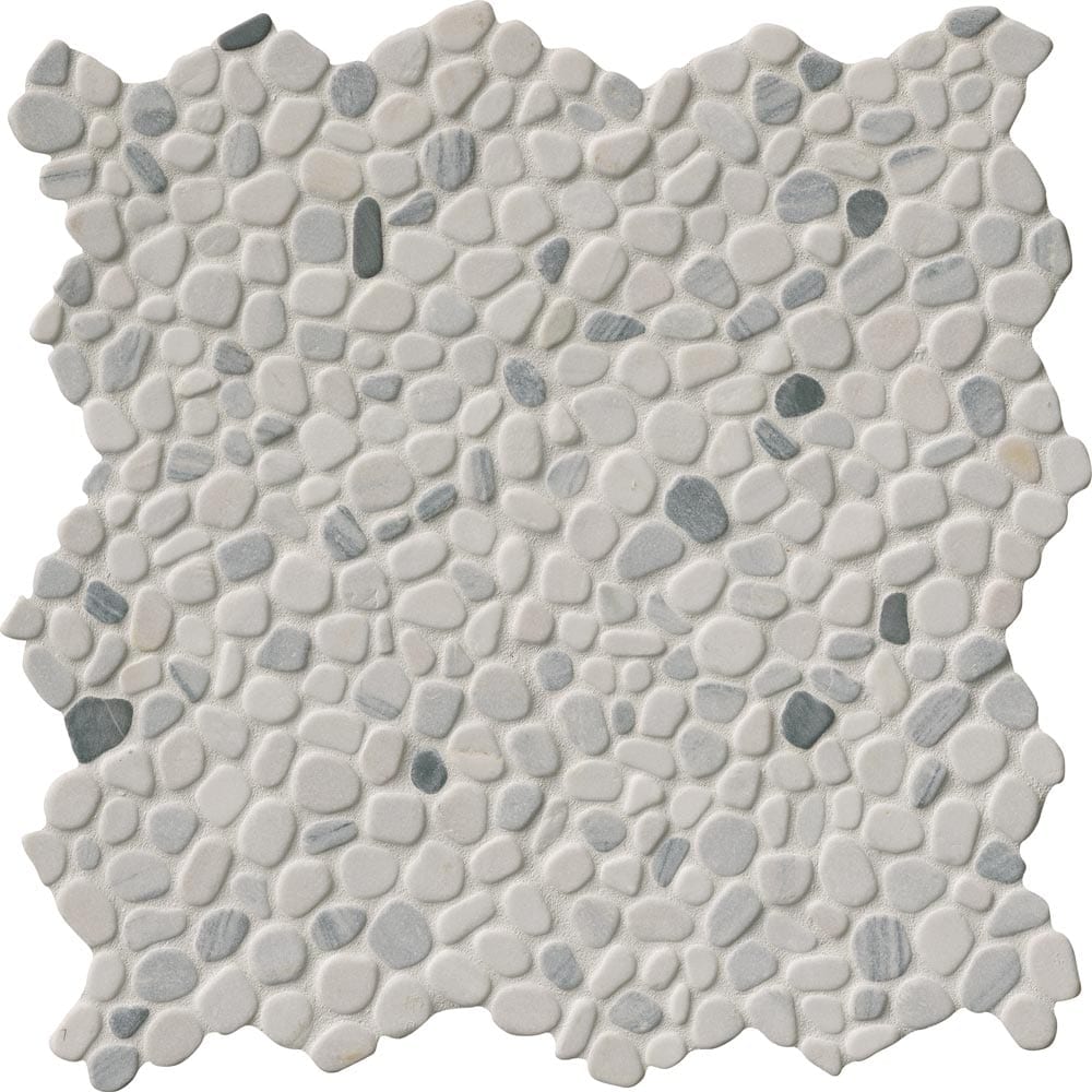Mosaico de mármol blanco y negro de 29,5 x 29,5 cm, montado sobre malla - Colección MSI