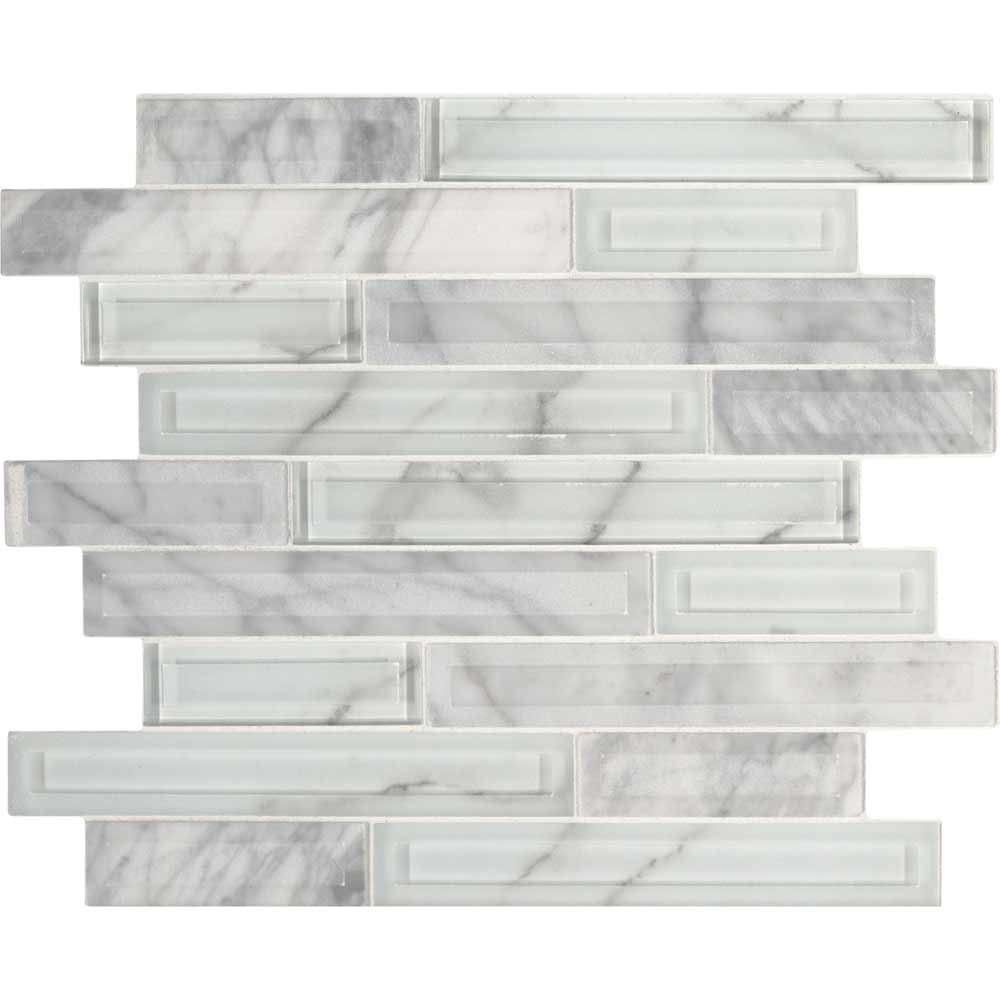 Mosaico de piedra de vidrio entrelazado Blocki Blanco de 29,5 x 31,8 cm con montaje en malla - Colección MSI