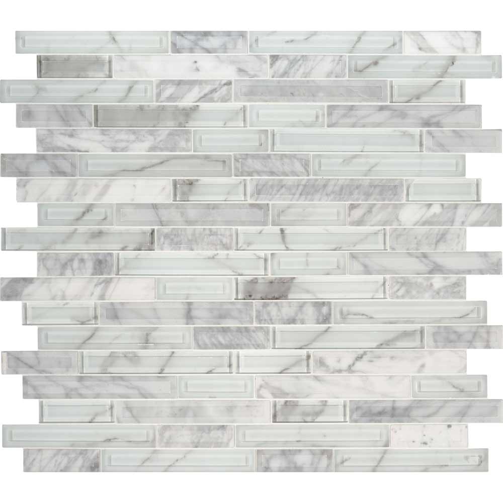 Mosaico de piedra de vidrio entrelazado Blocki Blanco de 29,5 x 31,8 cm con montaje en malla - Colección MSI