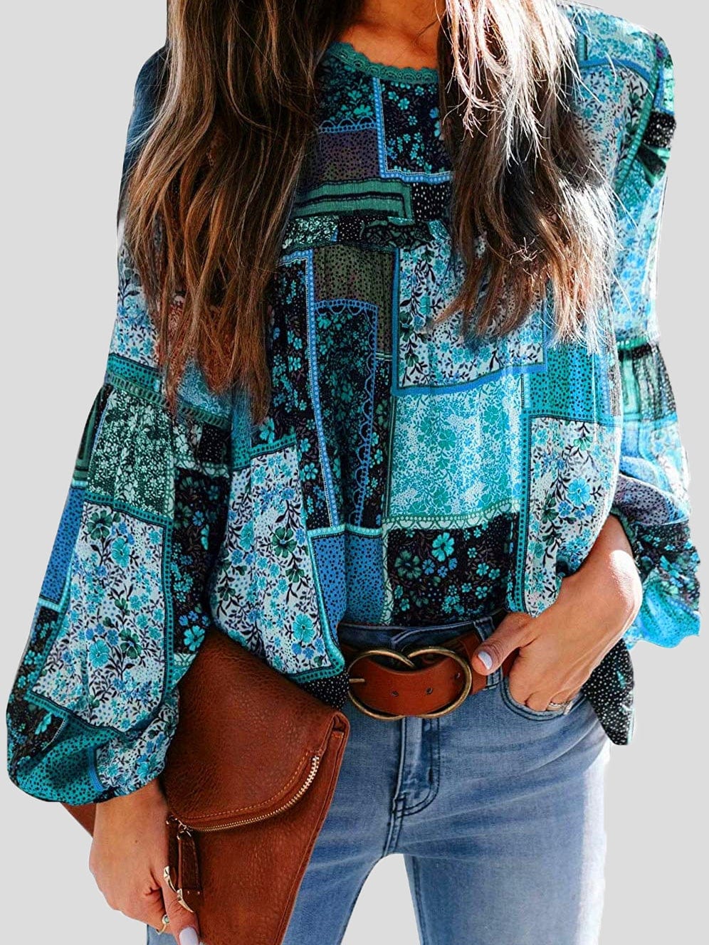 Bohemian Printed Bubble Long Sleeve Blouse