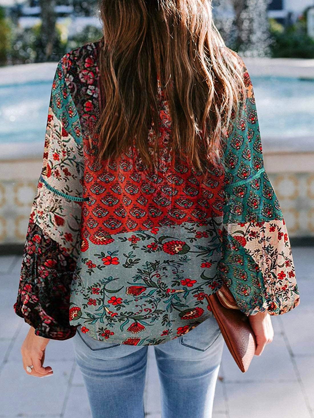 Bohemian Printed Bubble Long Sleeve Blouse