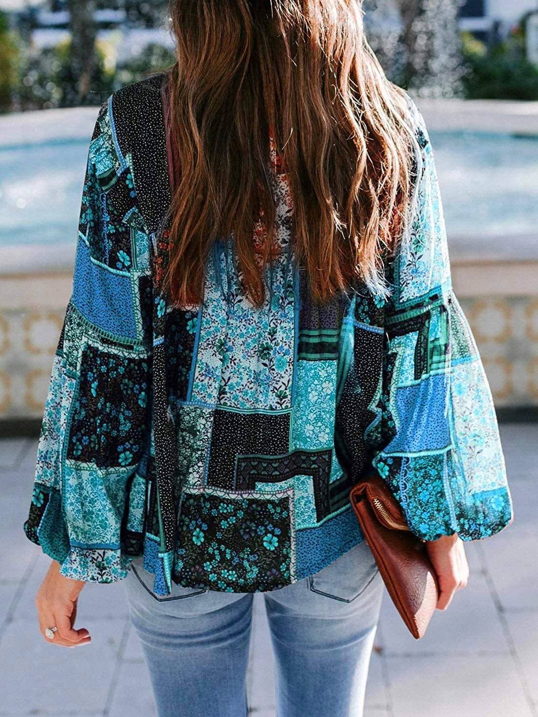 Bohemian Printed Bubble Long Sleeve Blouse