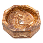 Lavabo de baño de piedra natural octagonal translúcida de ónix marrón pulido (diámetro de 16 in, alto de 5 in)