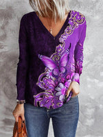 Long Sleeve V-Neck Tunic with Butterfly Design