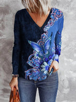 Long Sleeve V-Neck Tunic with Butterfly Design