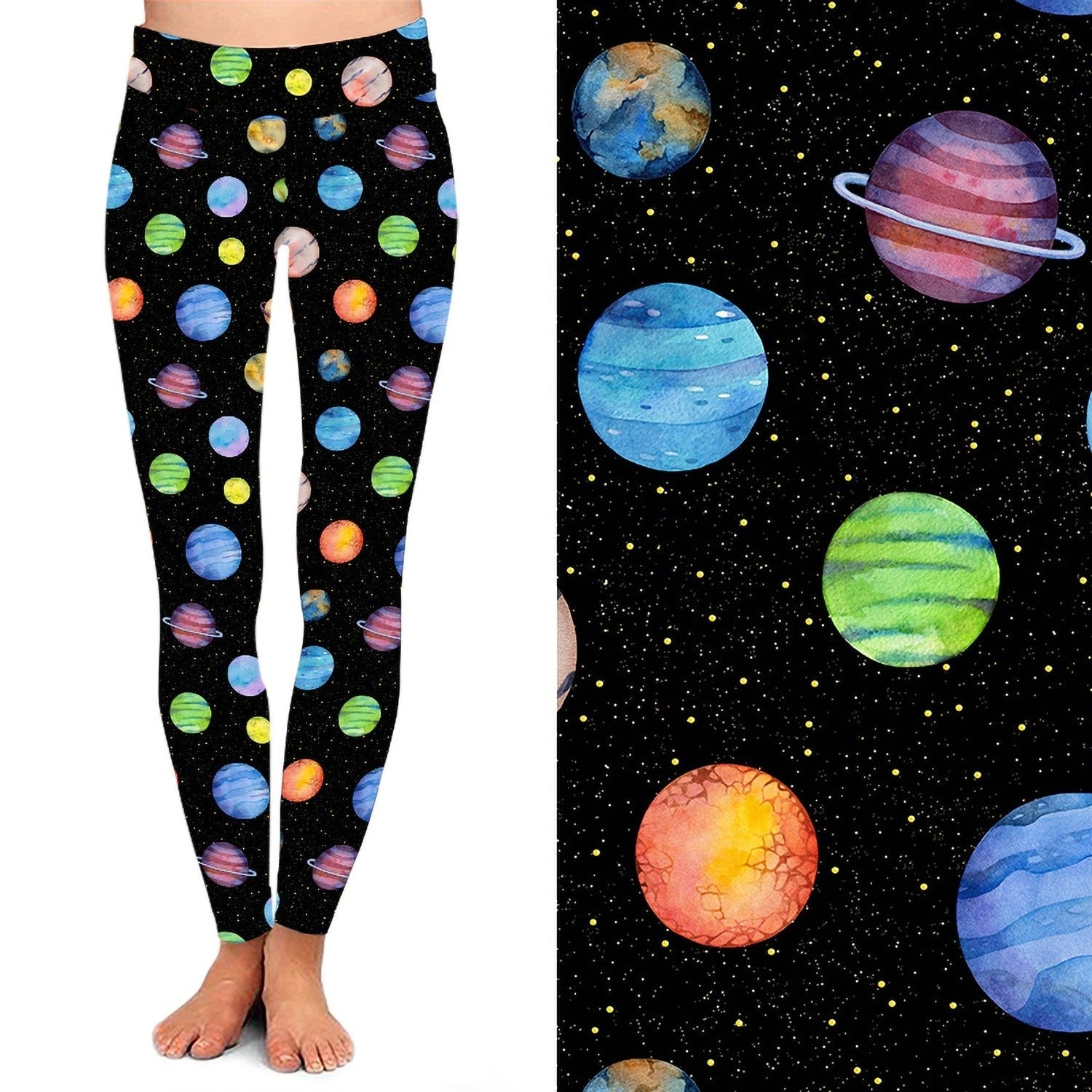 Watercolor Space Leggings – Galaxy Planet  Leggings with Pockets