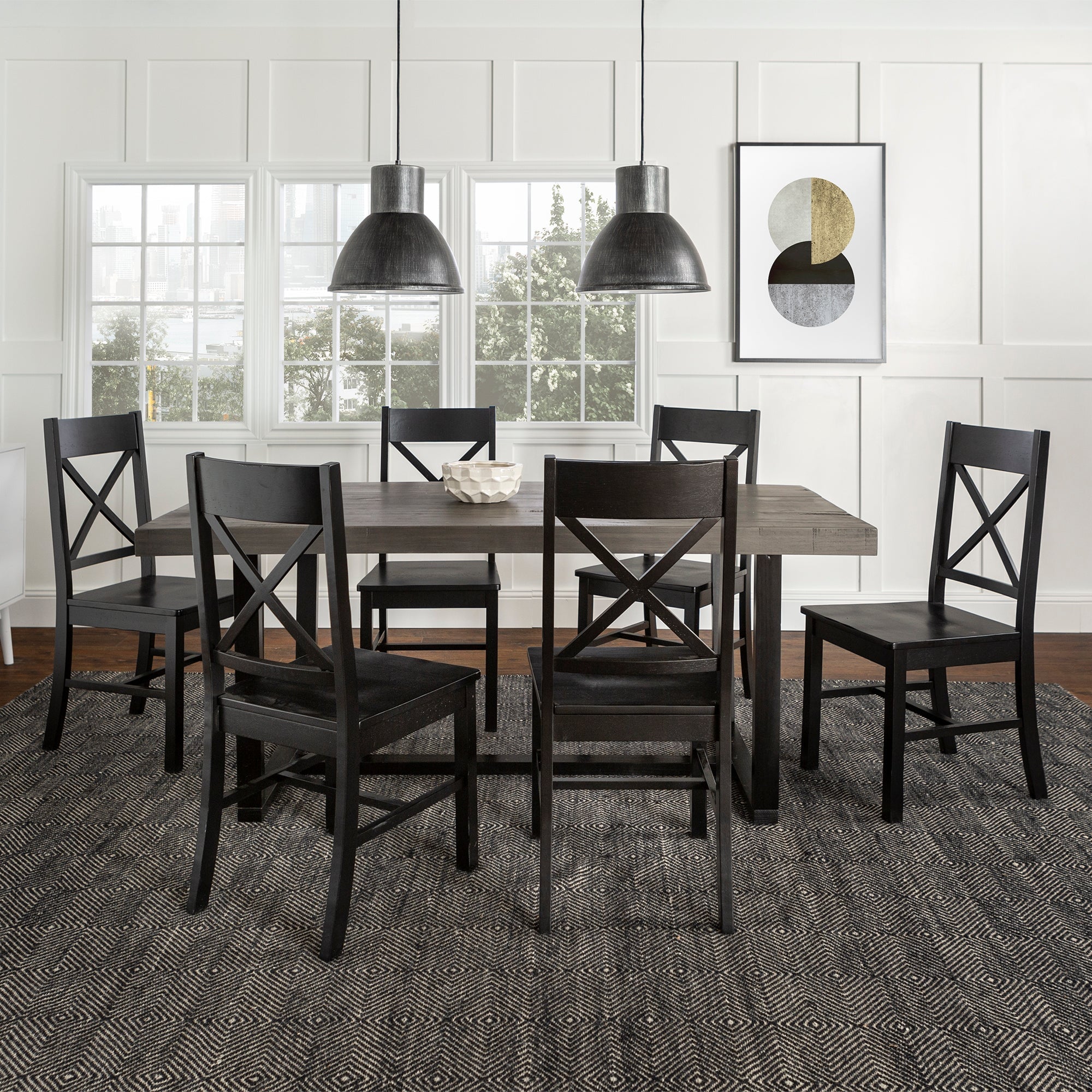Juego de comedor Meridian de 7 piezas estilo granja