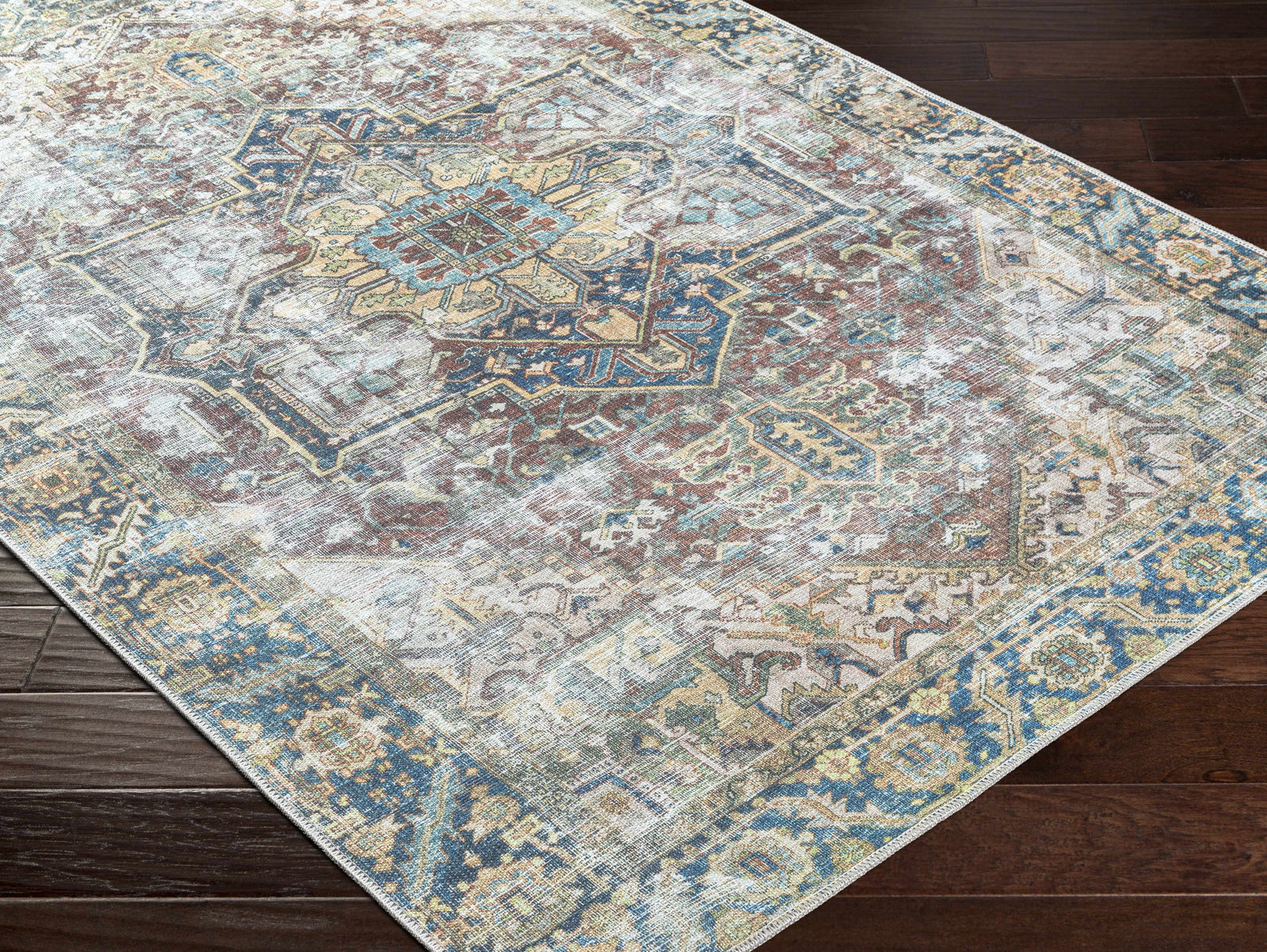 Alfombra desgastada lavable de Catigpian azul - Liquidación
