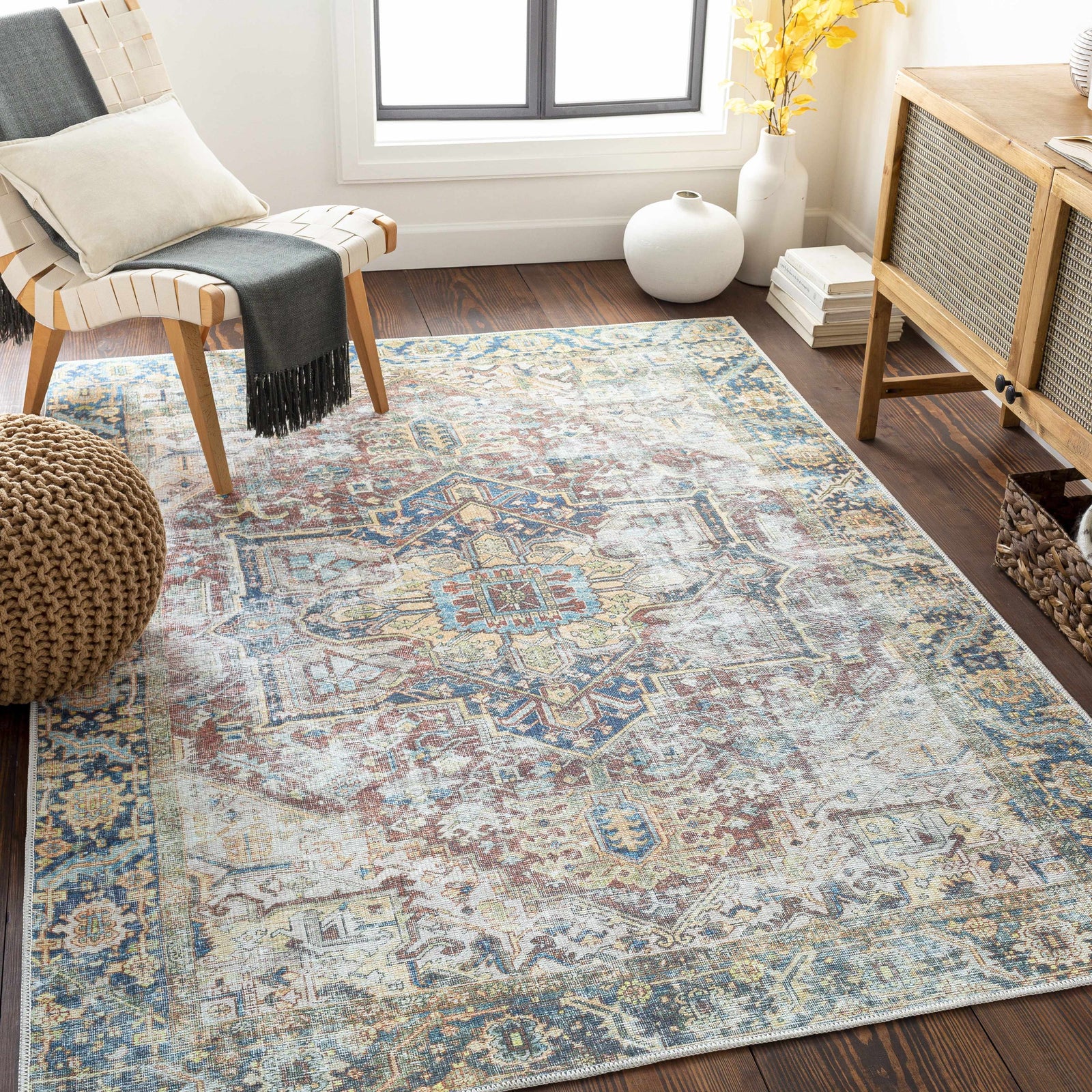 Alfombra desgastada lavable de Catigpian azul - Liquidación