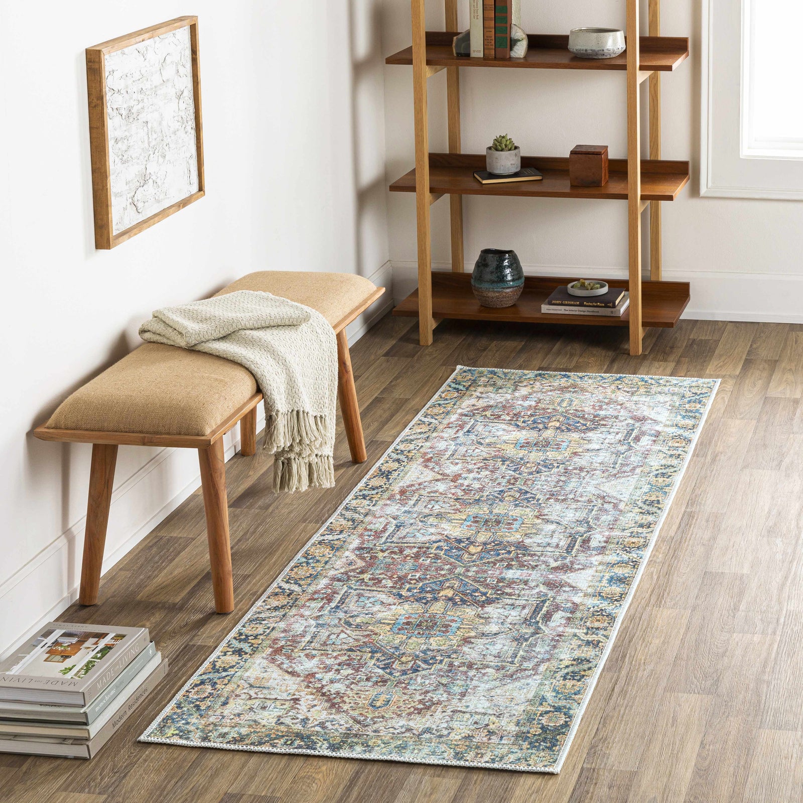 Alfombra desgastada lavable de Catigpian azul - Liquidación