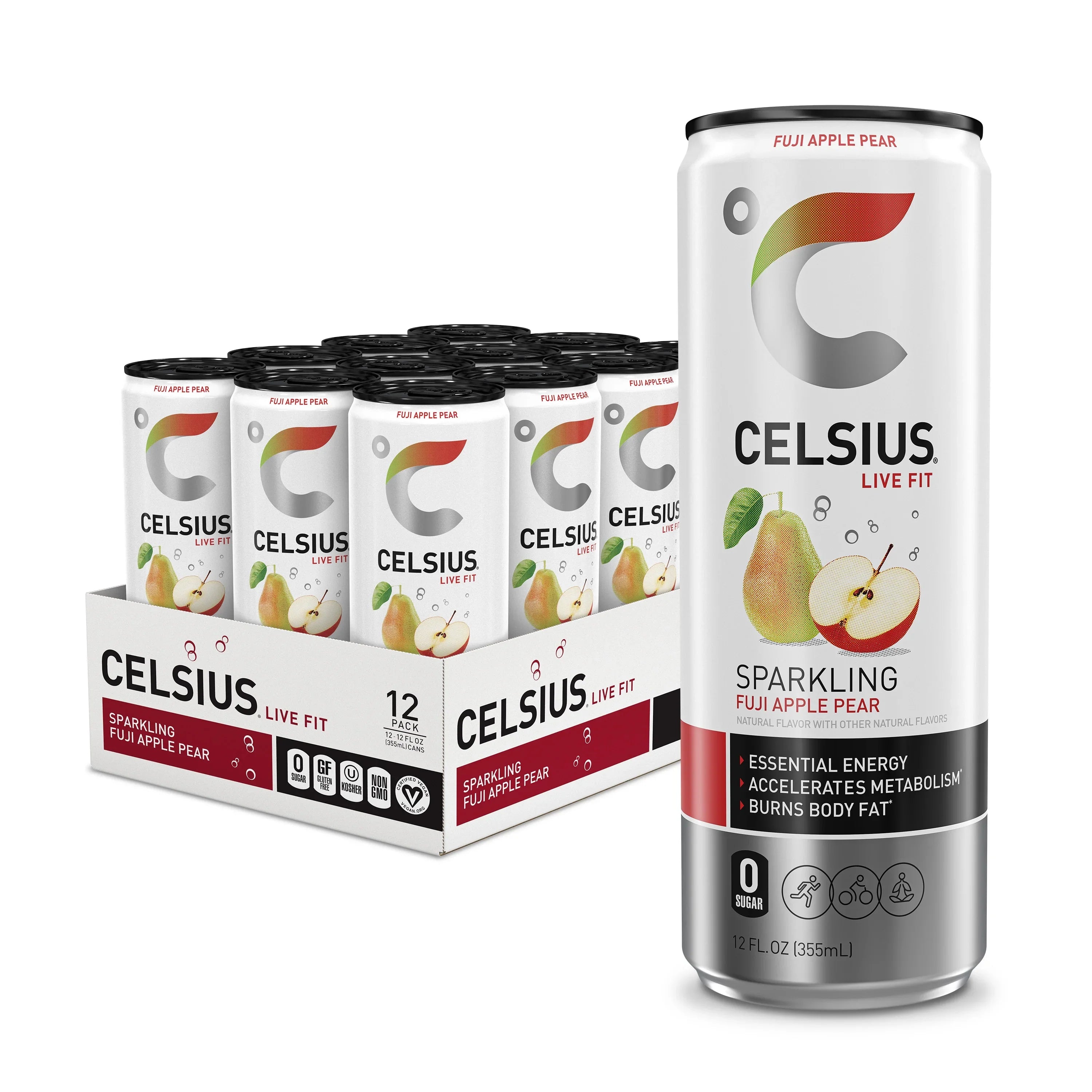 Celsius - Fuji Manzana Pera, 4/12 fl oz (Paquete de 6) - Bebida energética saludable