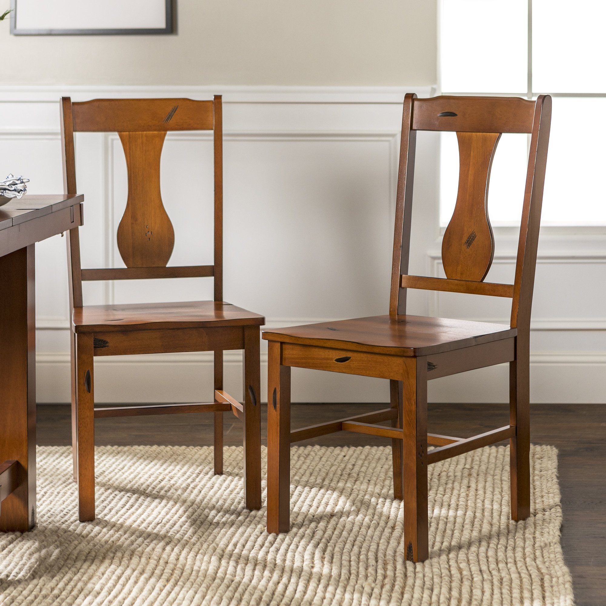 Rustic Wood Dining Chairs, Set of 2