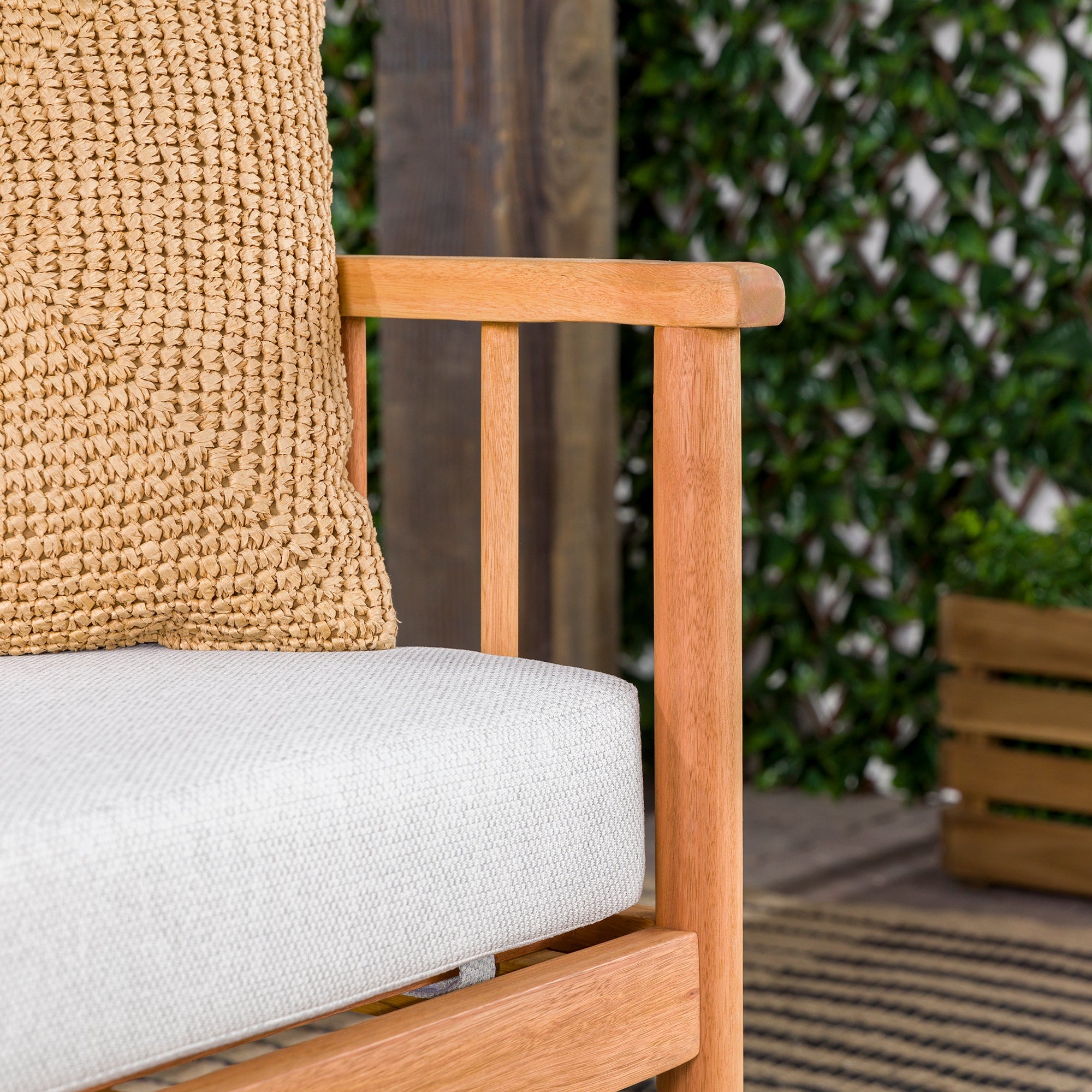 Sofá de dos plazas moderno de madera maciza con husillos para patio