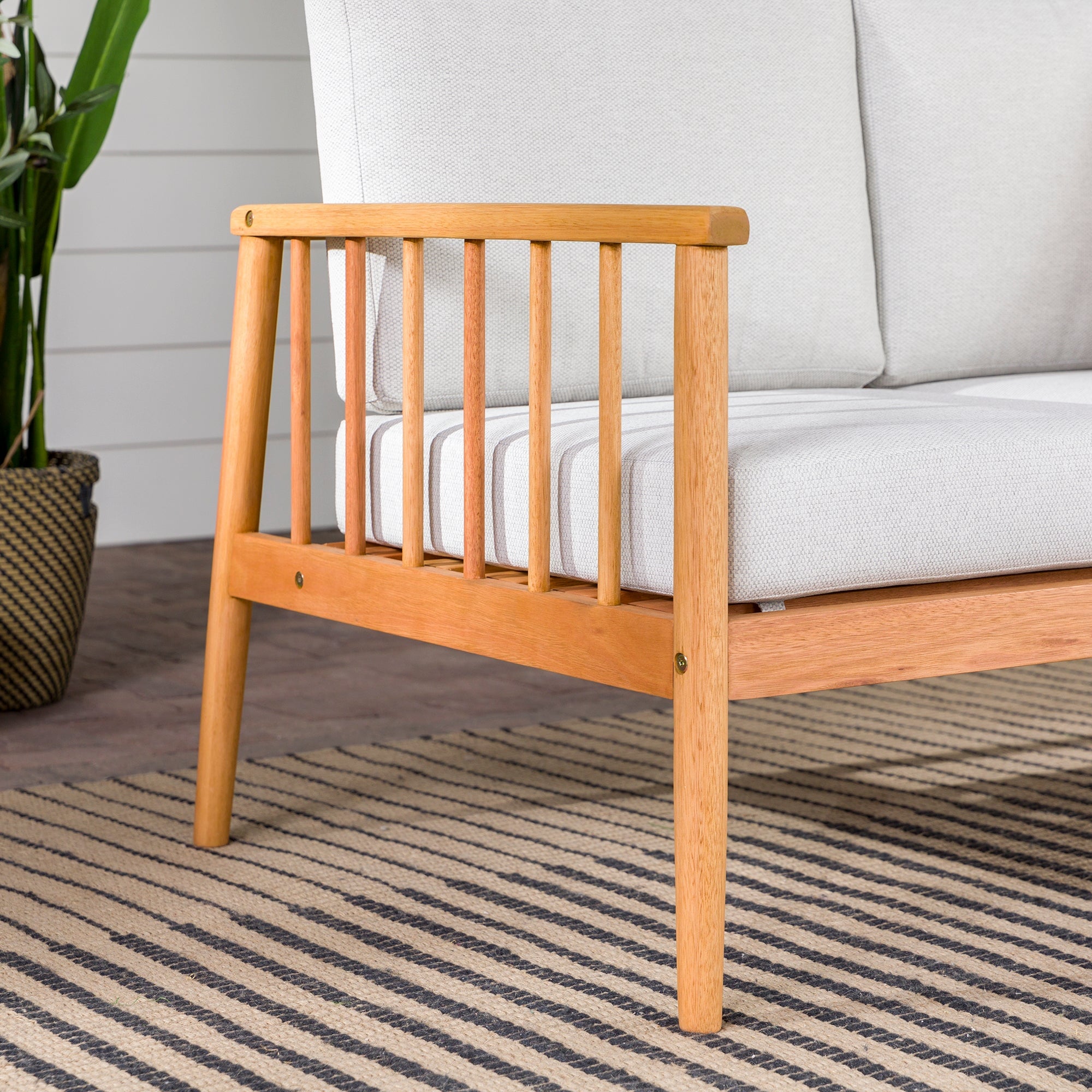 Sofá de dos plazas moderno de madera maciza con husillos para patio