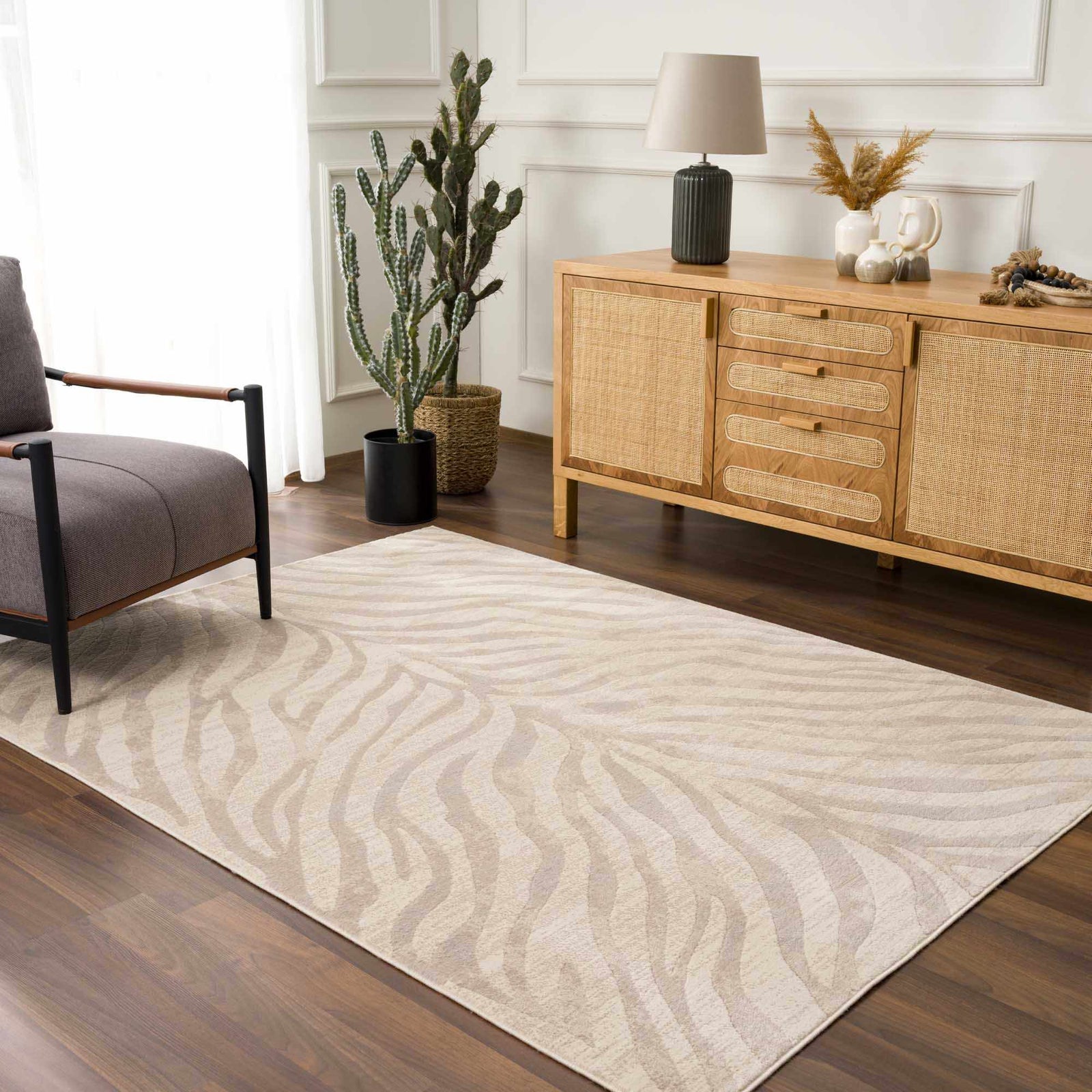 Alfombra con estampado de cebra de Manteca en color beige