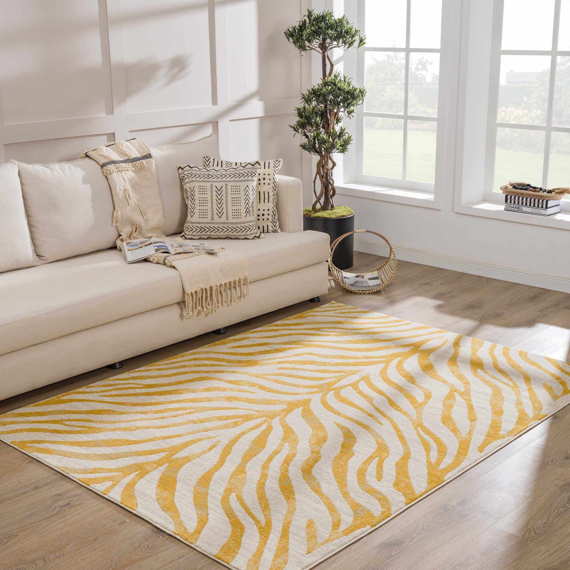 Alfombra con estampado de cebra en amarillo Terra - Liquidación