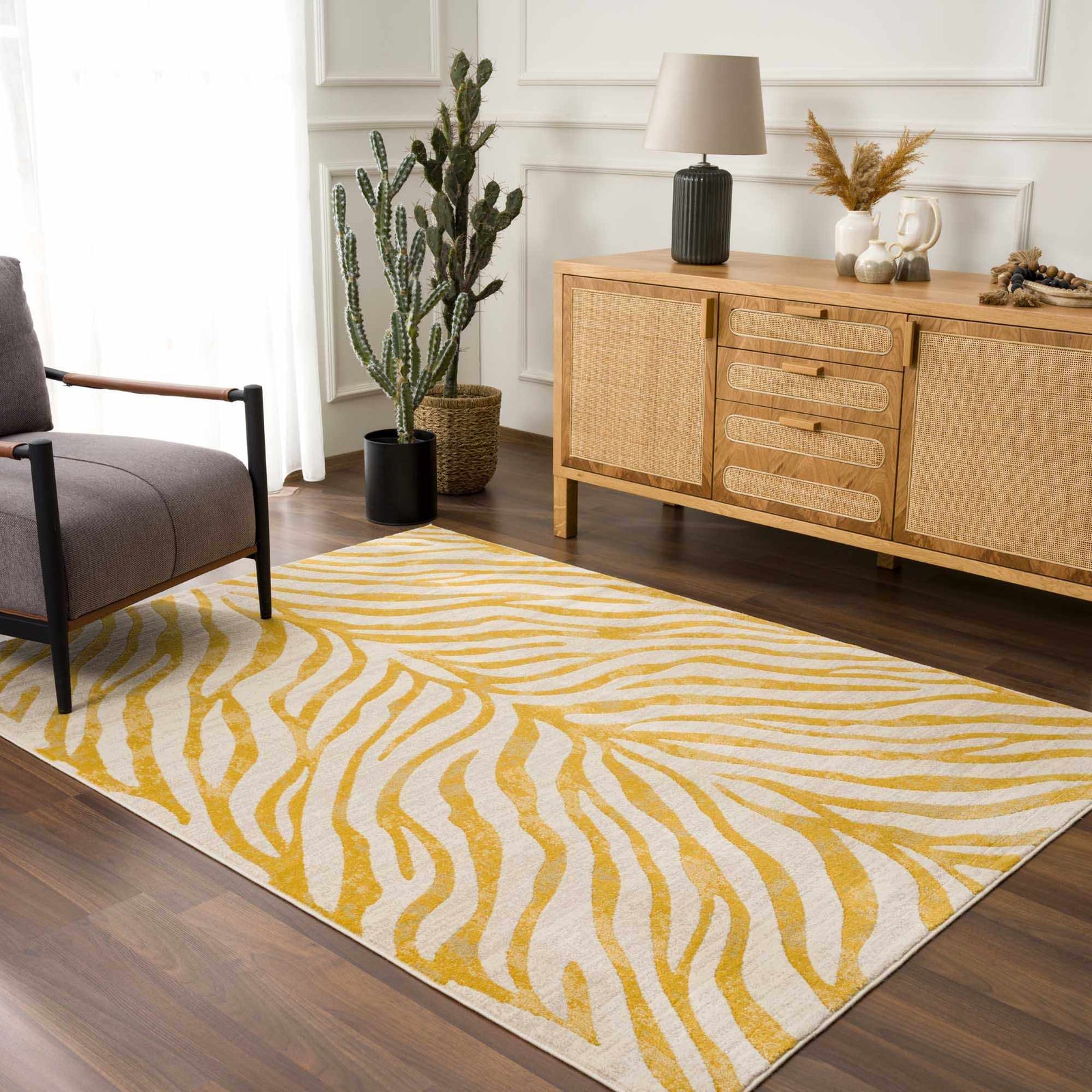 Alfombra con estampado de cebra en amarillo Terra - Liquidación