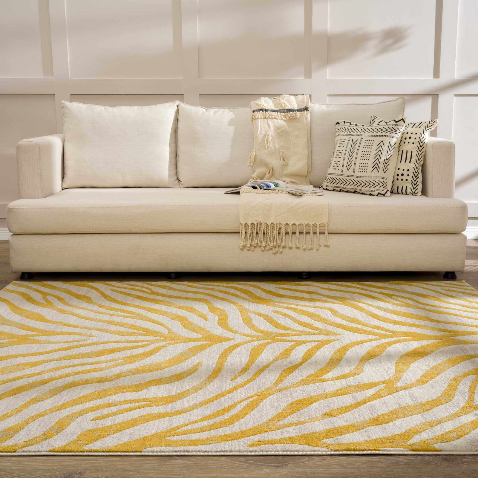 Alfombra con estampado de cebra en amarillo Terra - Liquidación