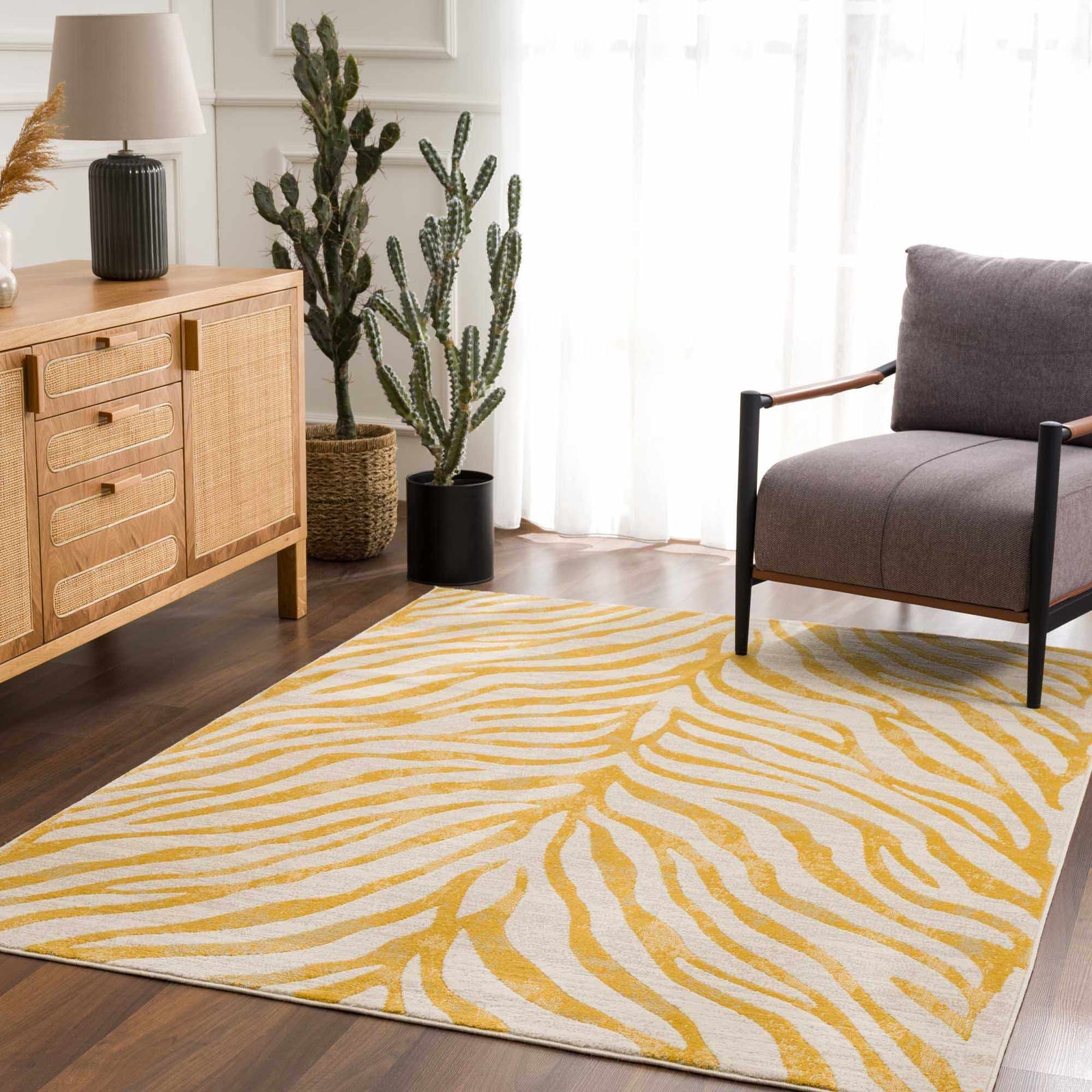 Alfombra con estampado de cebra en amarillo Terra - Liquidación